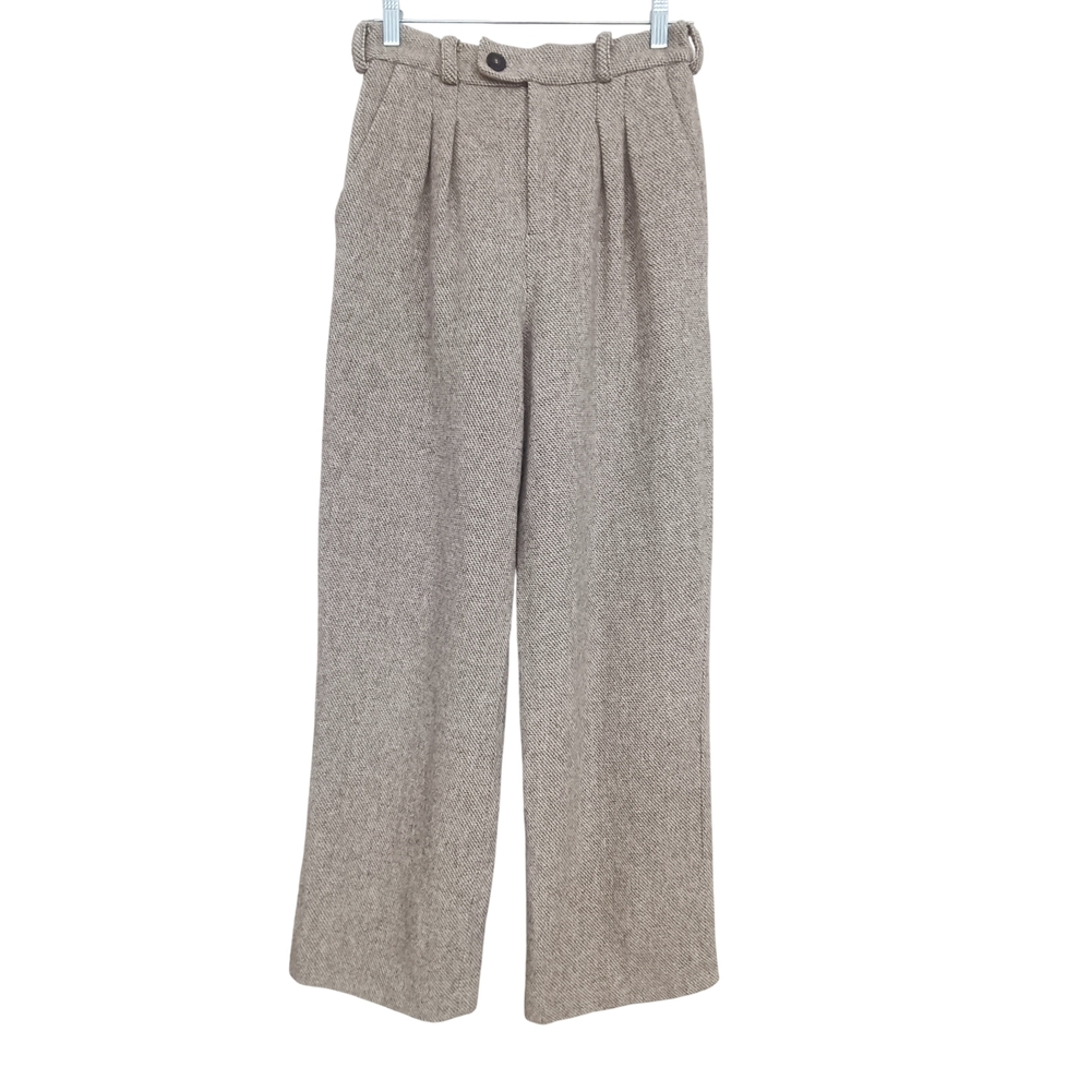 ba&sh 100% Wool Warm Lined Double Pleated Straight Leg Tan Pants Size S